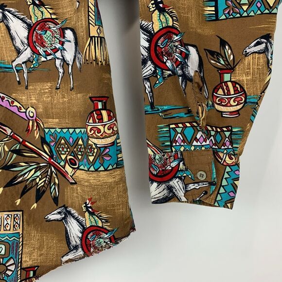 Vintage Panhandle Slim Button Front Shirt Medium Native American Indian Brown - Picture 5 of 8